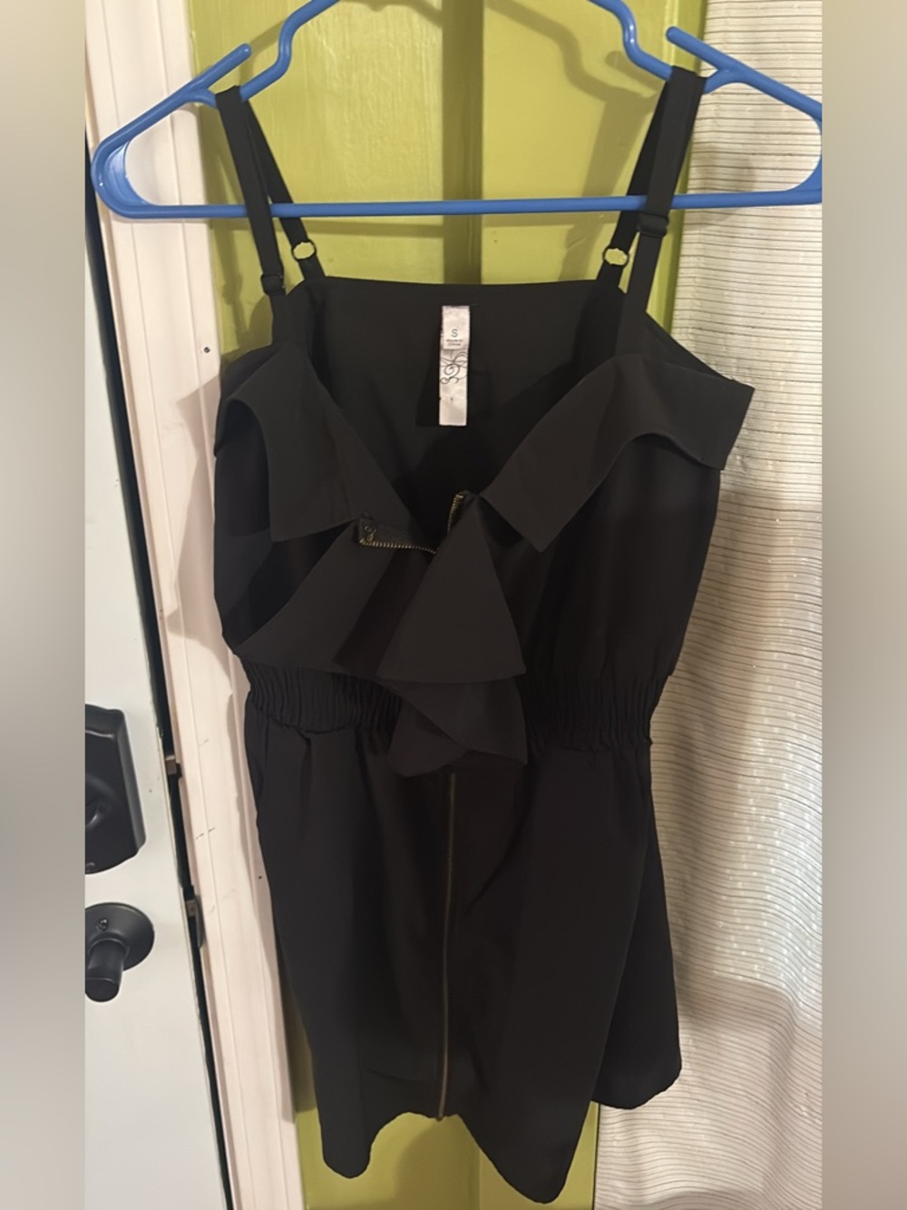 Black Ruffle Front Sleeveless Mini Dress